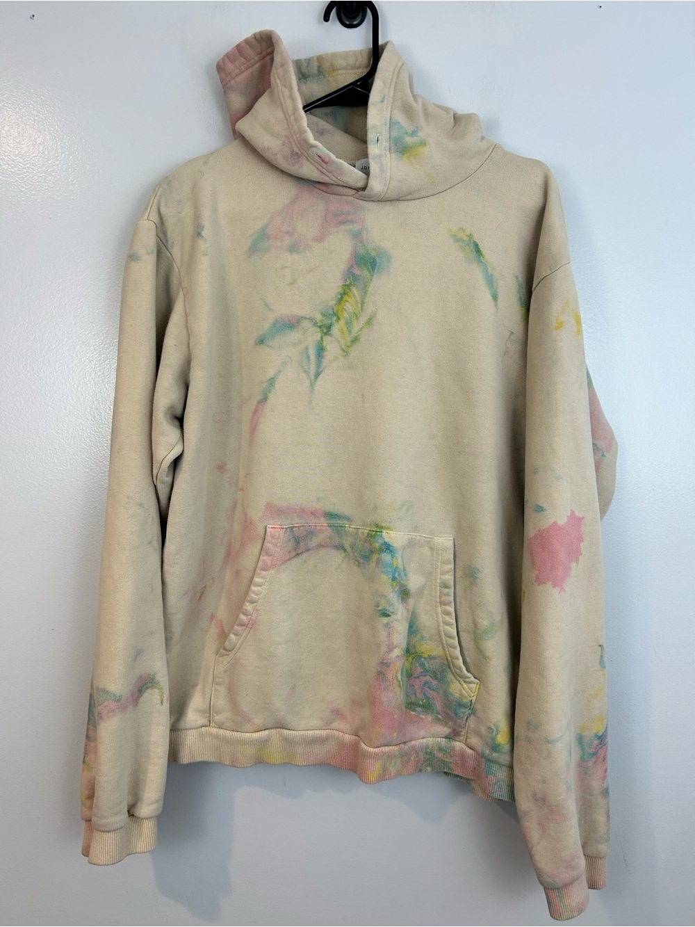John Elliot Beach Hoodie in Carvival Tan Ink Block Hooded Sweatshirt Size Large